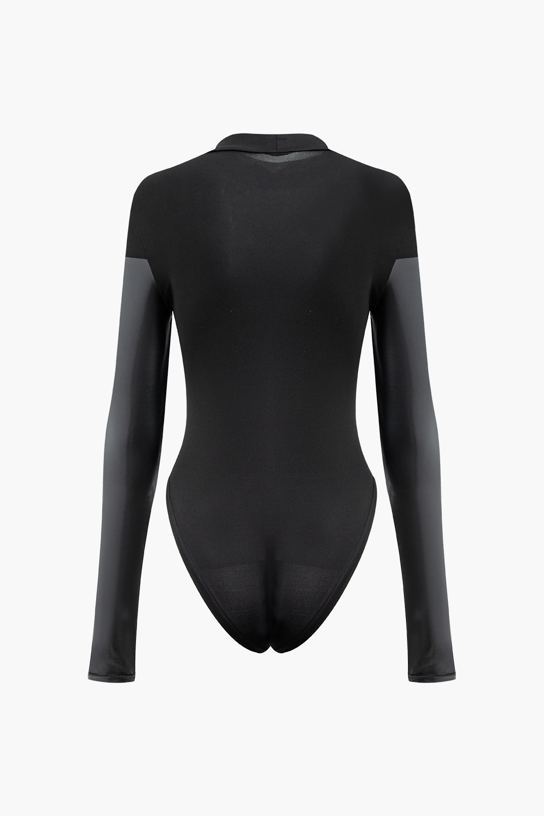 Chic Mock Neck Faux Leather Paneled Long Sleeve Bodysuit for Y2K Aesthetic Outfits