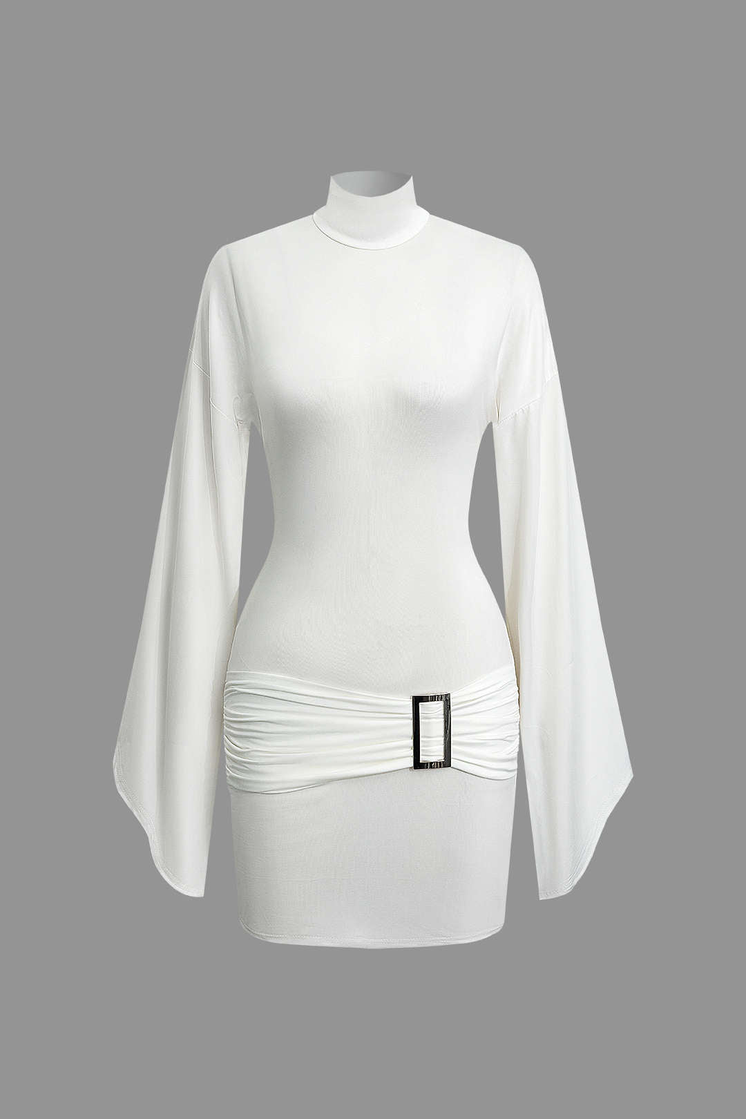 Chic Mock Neck Ruched Mini Dress with Buckle Detail for Y2K and Coquette Aesthetic