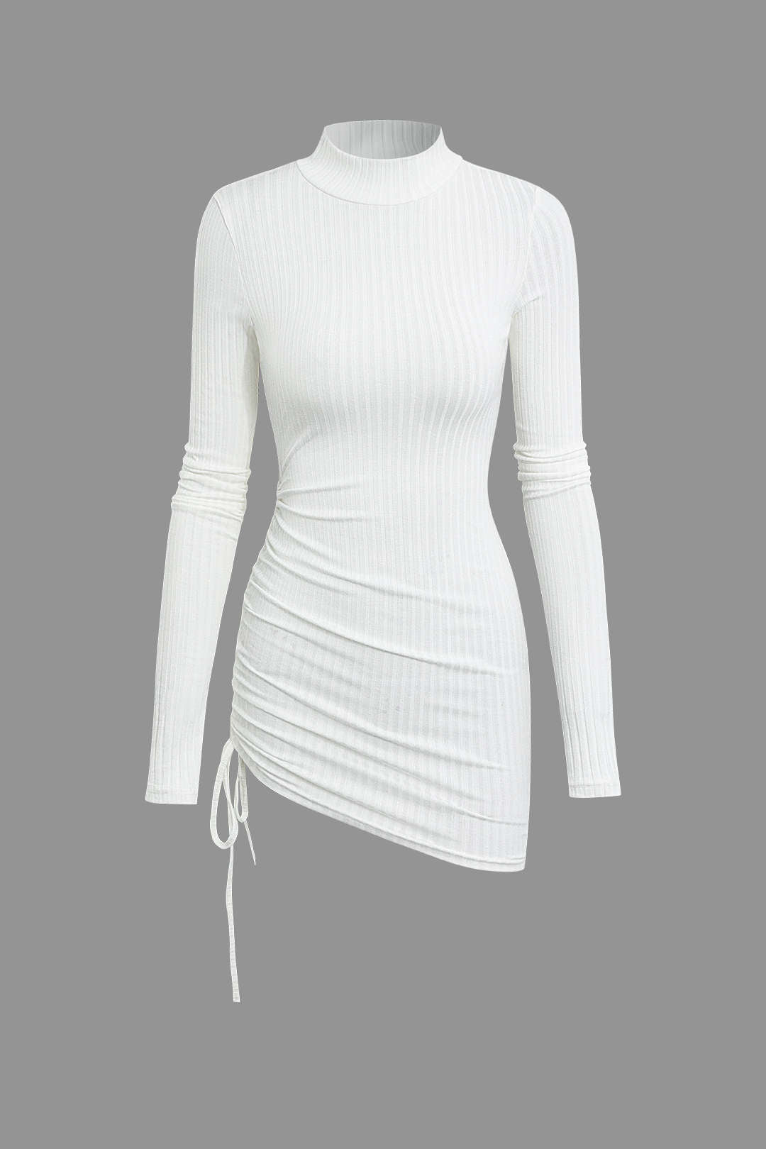 Chic Mock Neck Ruched Rib Knit Mini Dress for Y2K Aesthetic and Coquette Style