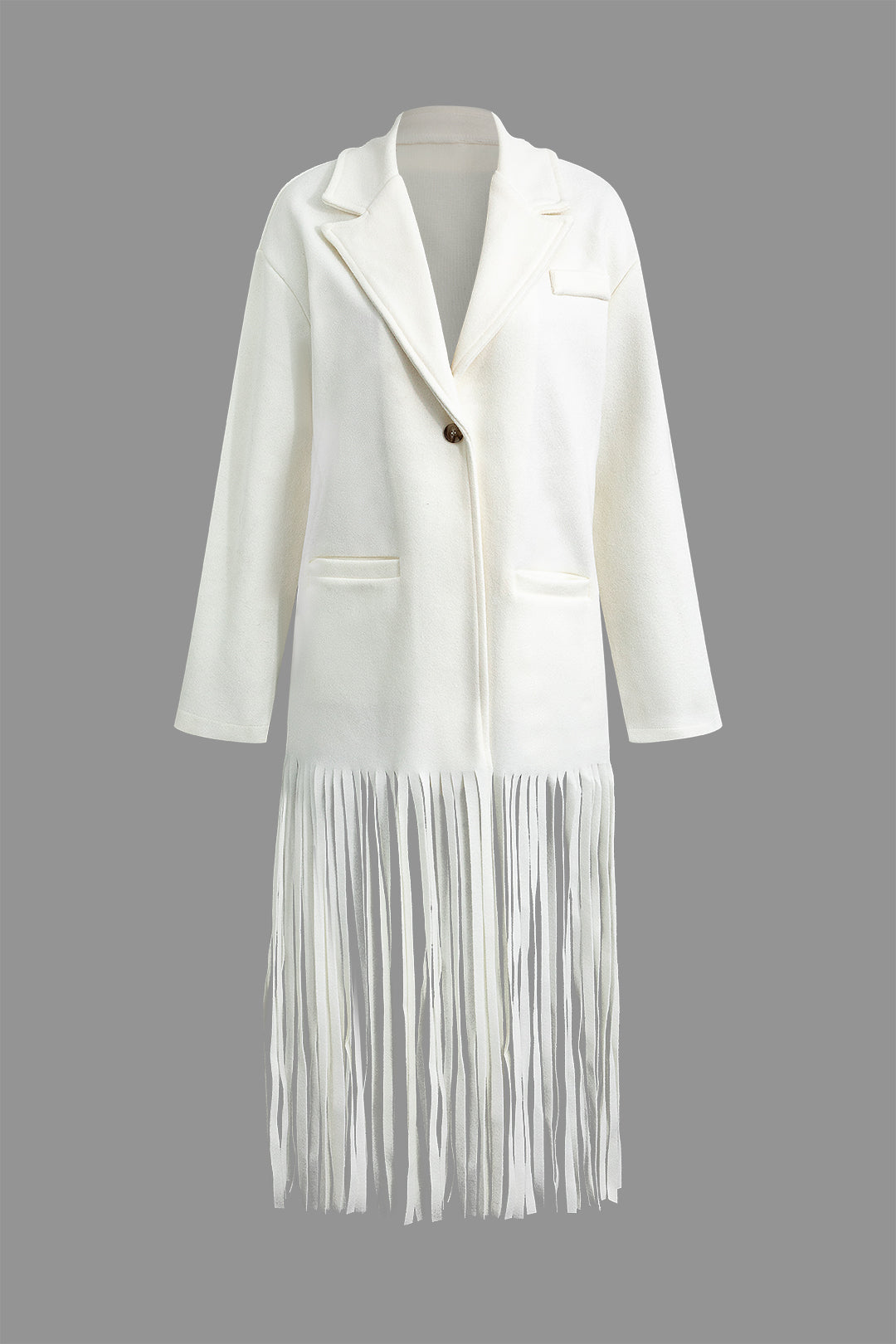 Chic Notched Lapel Fringe Hem Wool-Blend Coat for Y2K Fashion and Coquette Aesthetic