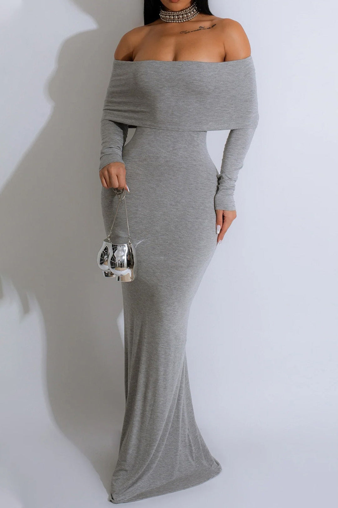 Chic Off Shoulder Backless Long Sleeve Maxi Dress for Y2K Fashion Lovers