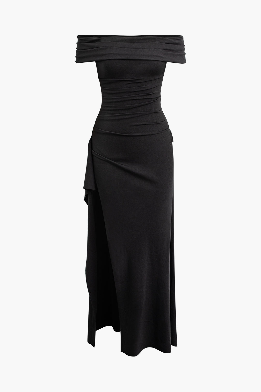 Chic Off Shoulder Slit Ruched Maxi Dress for Y2K Aesthetic and Coquette Style