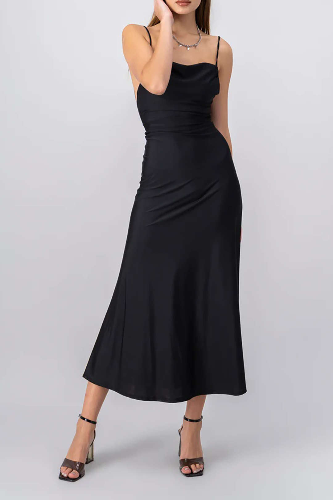 Chic Open Back Ruched Spaghetti Strap Midi Dress for Y2K Aesthetic Outfits