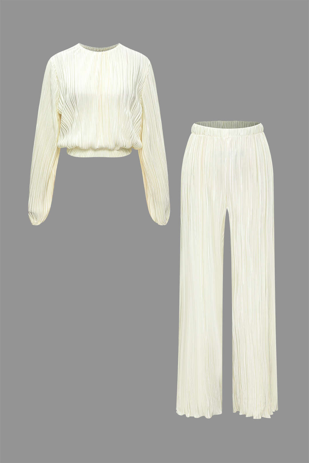 Chic Plisse Pullover Top & Straight Leg Pants Set for Effortless Y2K Aesthetic Style