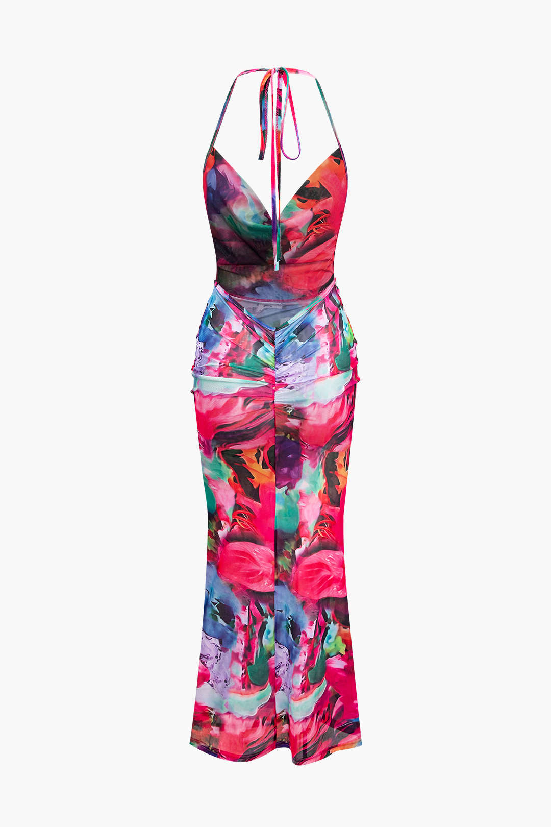 Chic Printed Cowl Neck Halter Backless Maxi Dress for Y2K Aesthetic Fashion Lovers