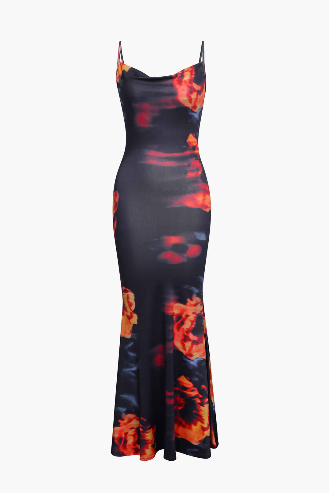 Chic Printed Cowl Neck Maxi Dress for Y2K Aesthetic and Coquette Style Lovers