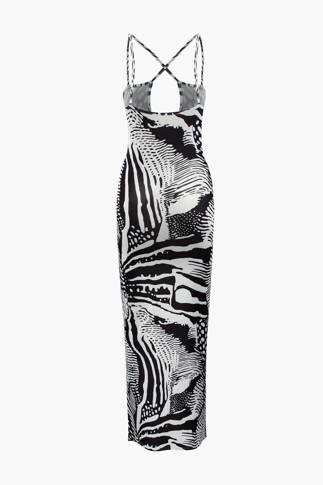 Chic Printed Cross Strap Cut Out Maxi Dress for Y2K Aesthetic and Coquette Style