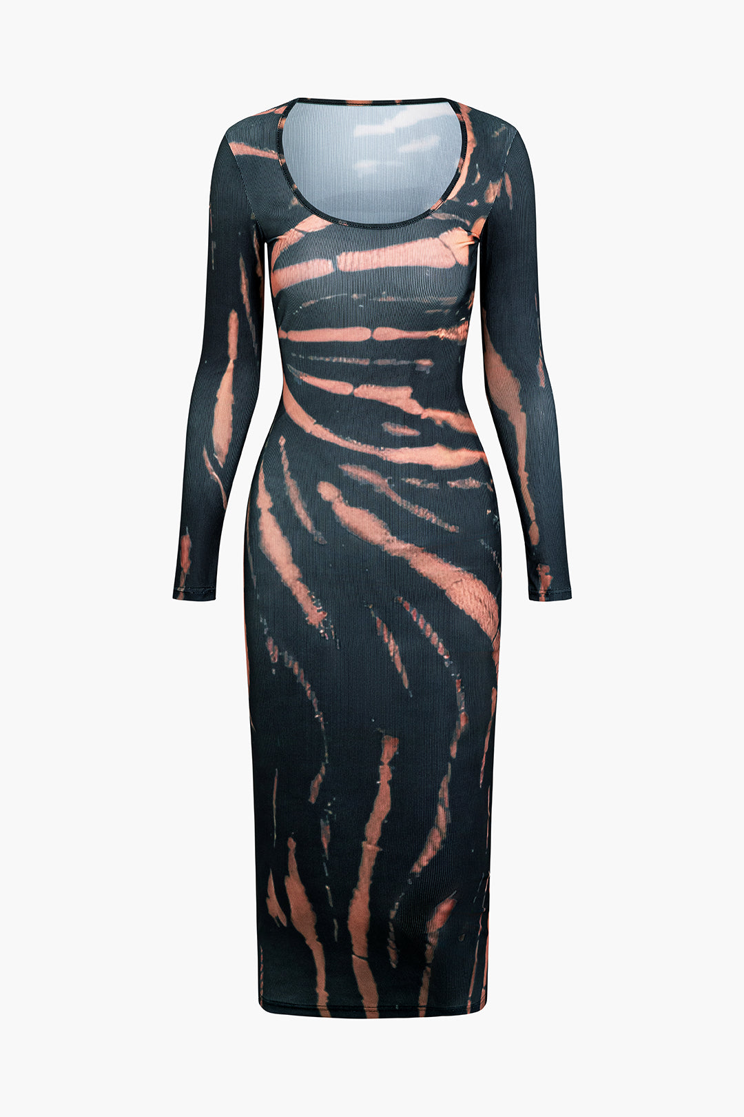 Chic Printed Ribbed Long Sleeve Maxi Dress for Y2K Fashion and Coquette Aesthetic