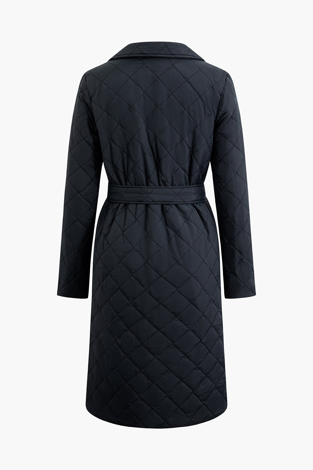 Chic Quilted Notched Lapel Belted Long Coat for Y2K Fashion and Coquette Aesthetic