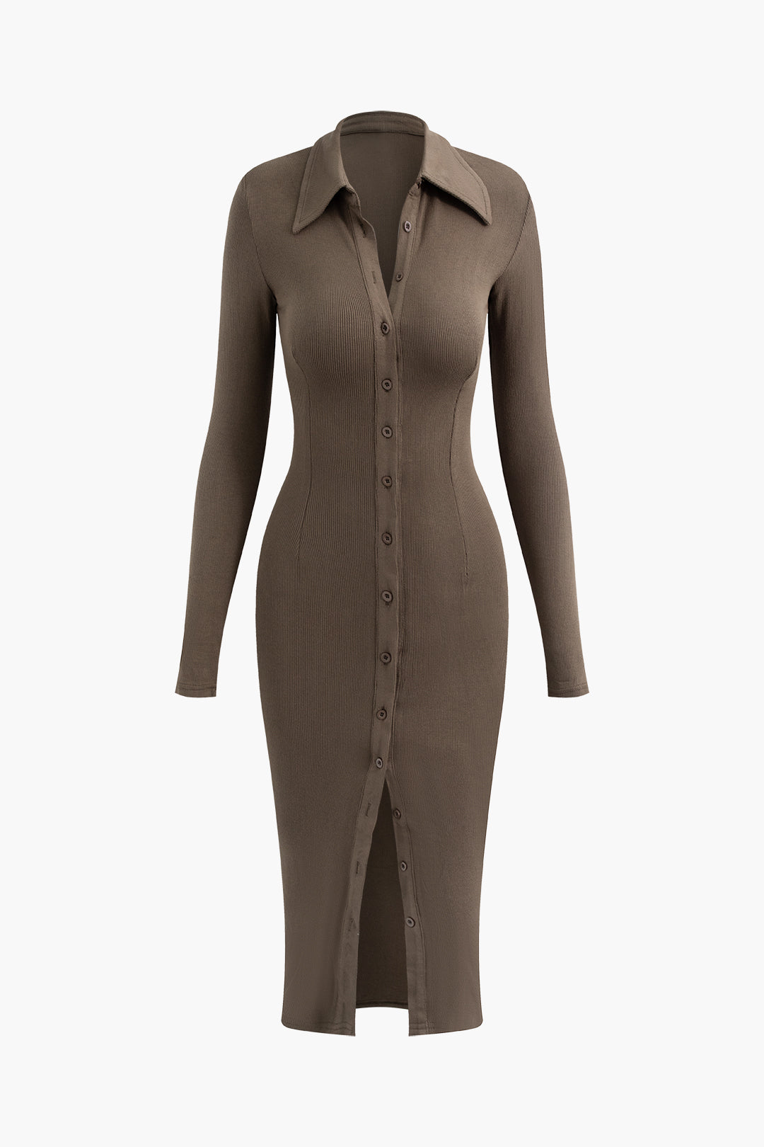 Chic Rib Knit Button-Up Collar Midi Dress for Y2K Fashion and Coquette Aesthetic Styles