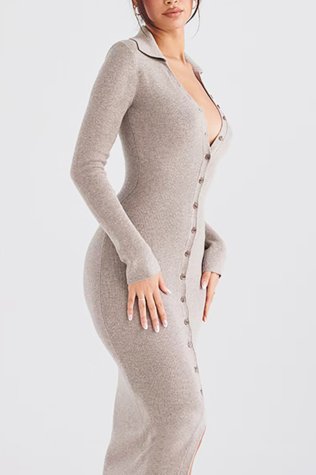 Chic Rib Knit Long Sleeve Midi Dress for Y2K Aesthetic and Coquette Style Outfits