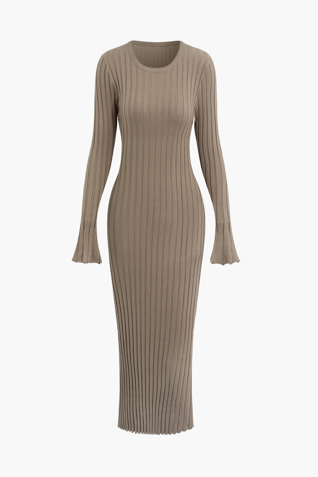 Chic Round Neck Bell Sleeve Rib Knit Maxi Dress for Y2K Fashion and Coquette Aesthetic