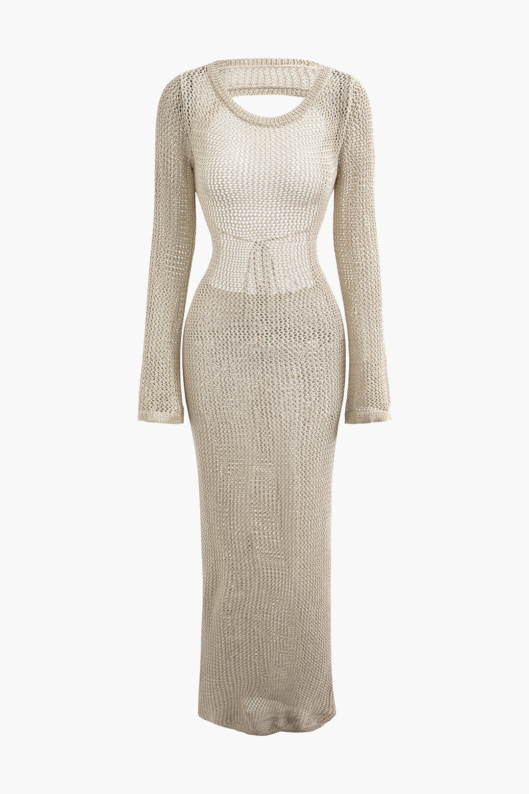 Chic Round Neck Open Knit Backless Maxi Dress for Y2K Fashion and Coquette Aesthetic