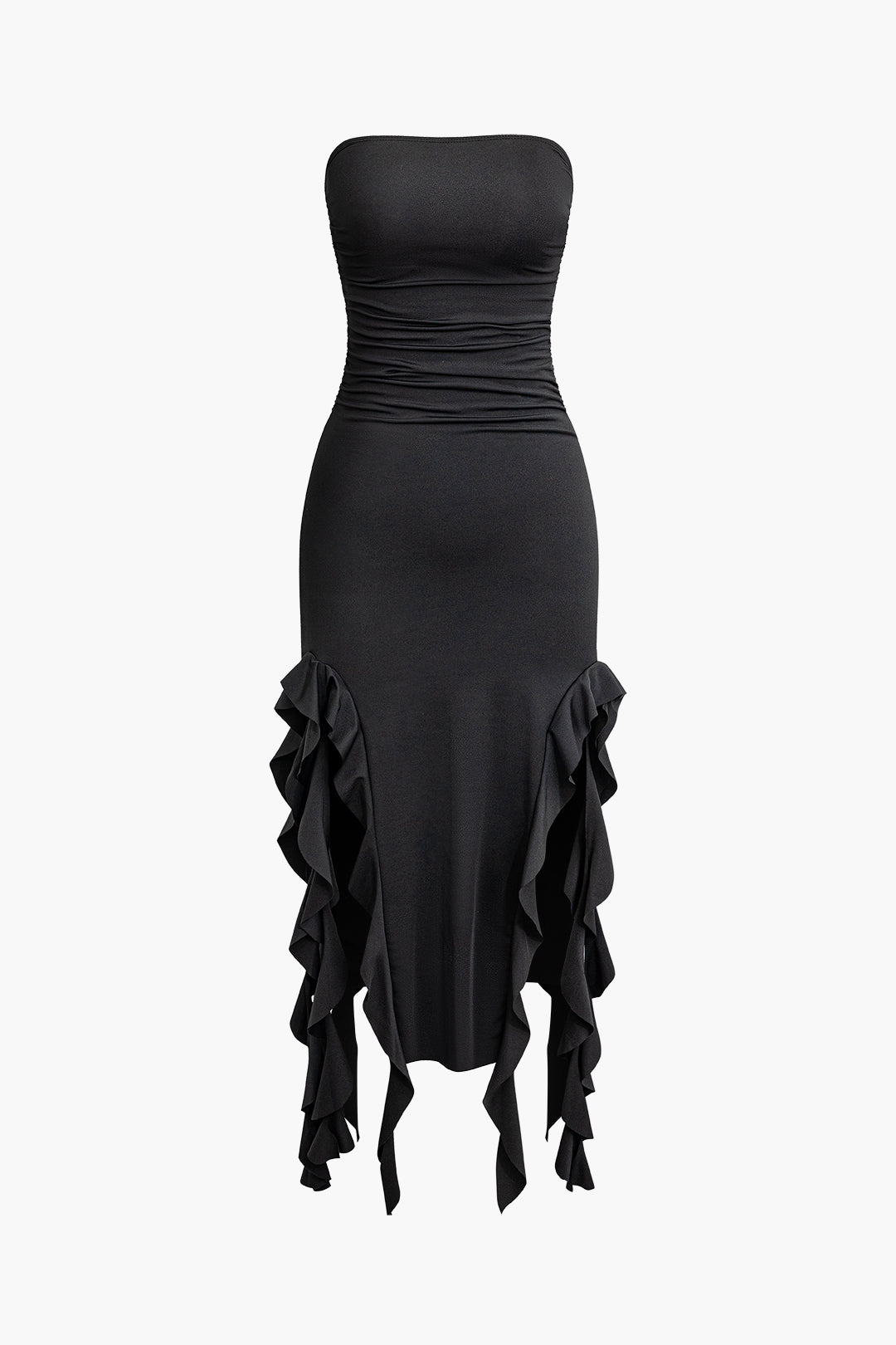 Chic Ruffle Hem Ruched Tube Maxi Dress - Perfect for Y2K Fashion and Coquette Aesthetic