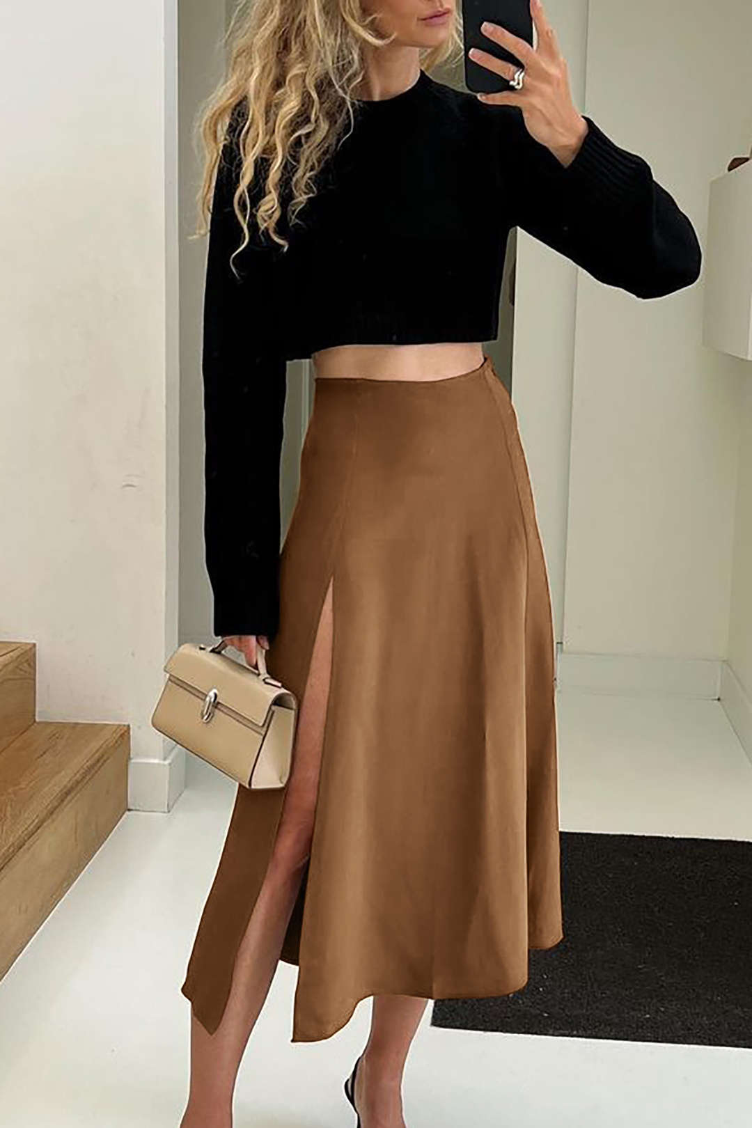 Chic Solid A-Line Split Satin Midi Skirt for Y2K Fashion and Coquette Aesthetic Styles