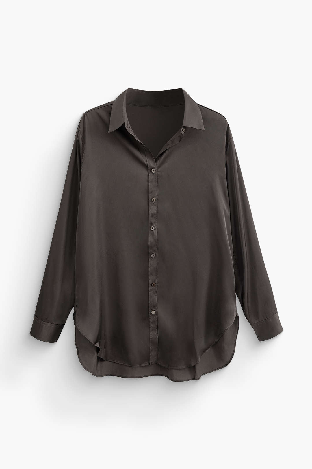 Chic Solid Curved Hem Button Up Shirt for Y2K Aesthetic and Coquette Style Outfits