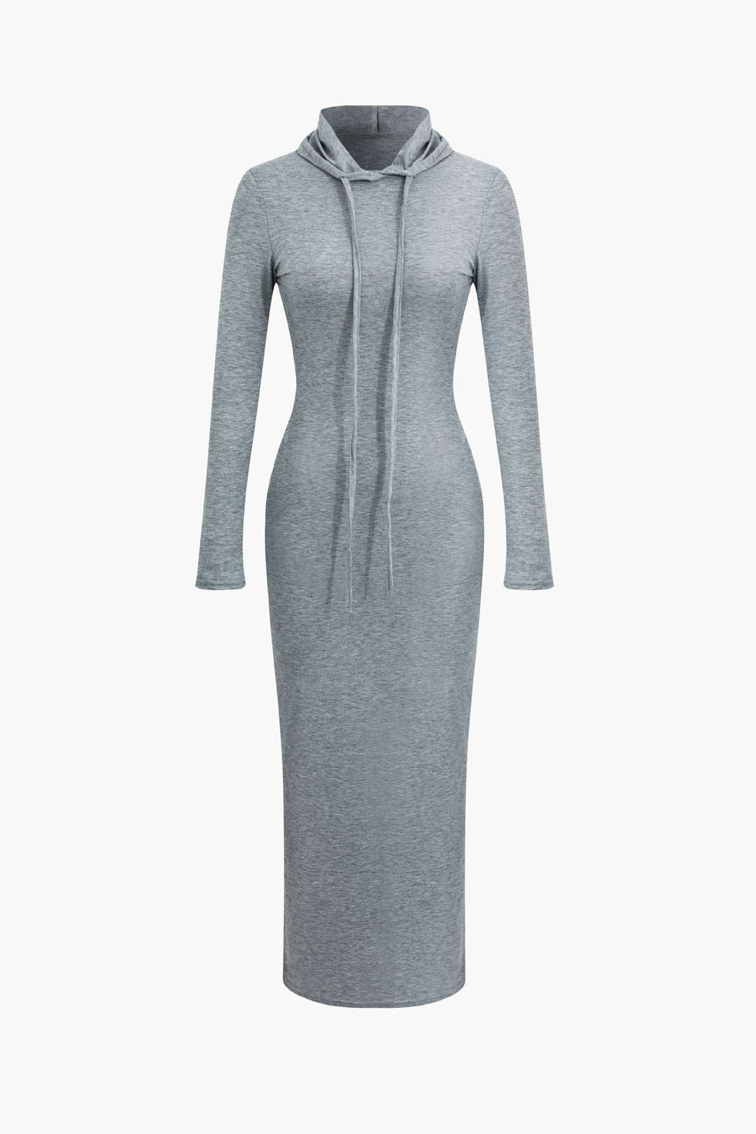 Chic Solid Fitted Hooded Long Sleeve Maxi Dress for Y2K Aesthetic Fashion Lovers