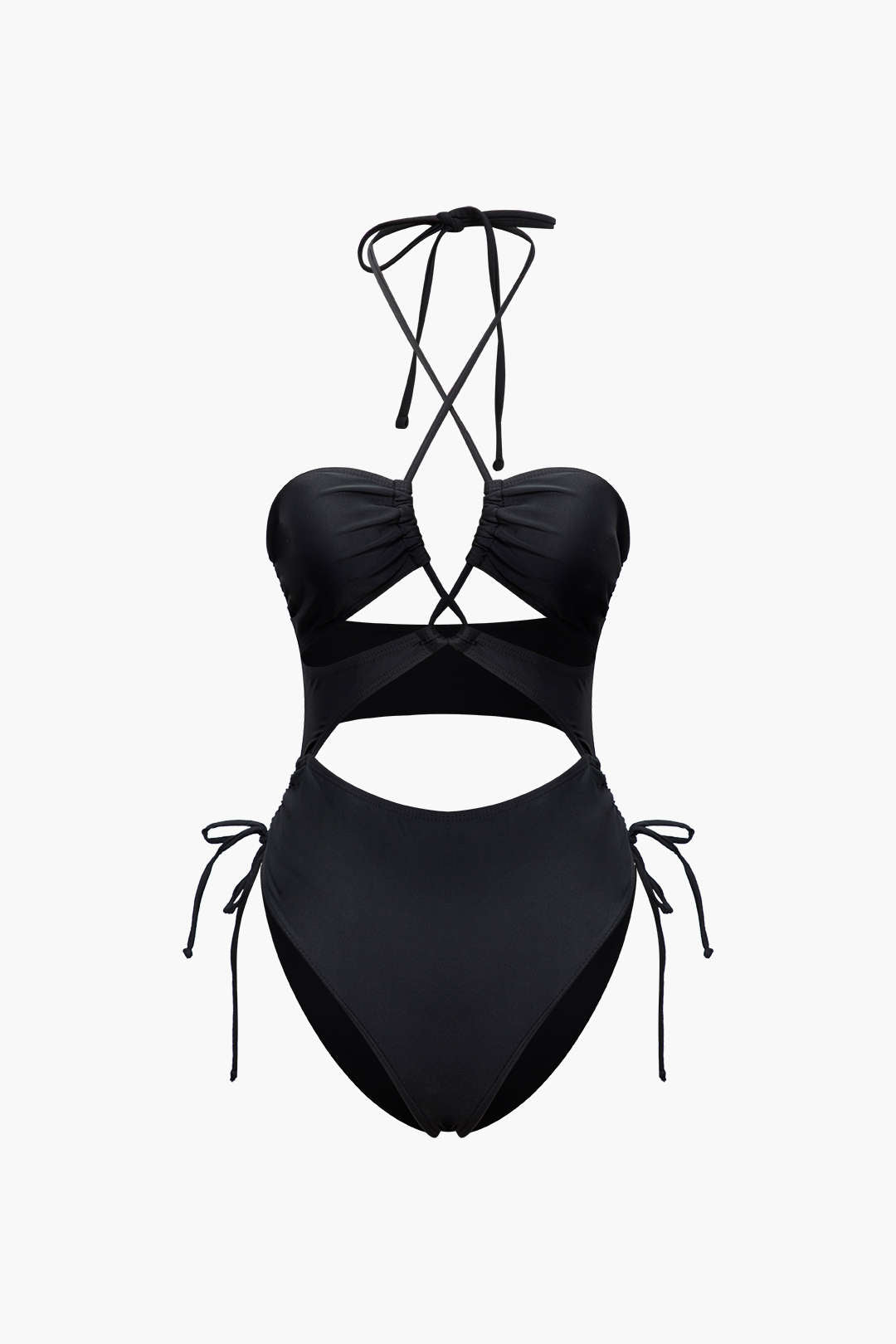 Chic Solid Halter Tie Cut Out One-Piece Swimsuit for Y2K Aesthetic Summer Vibes