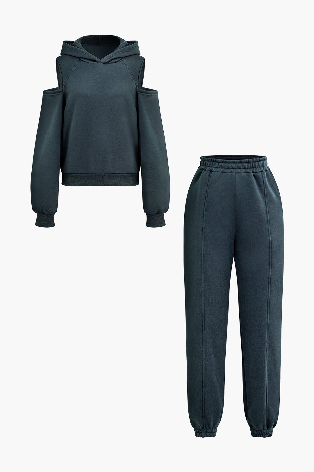 Chic Solid Hooded Cut-Out Sweatshirt & Comfy Elastic Pants Set for Y2K Aesthetic Style