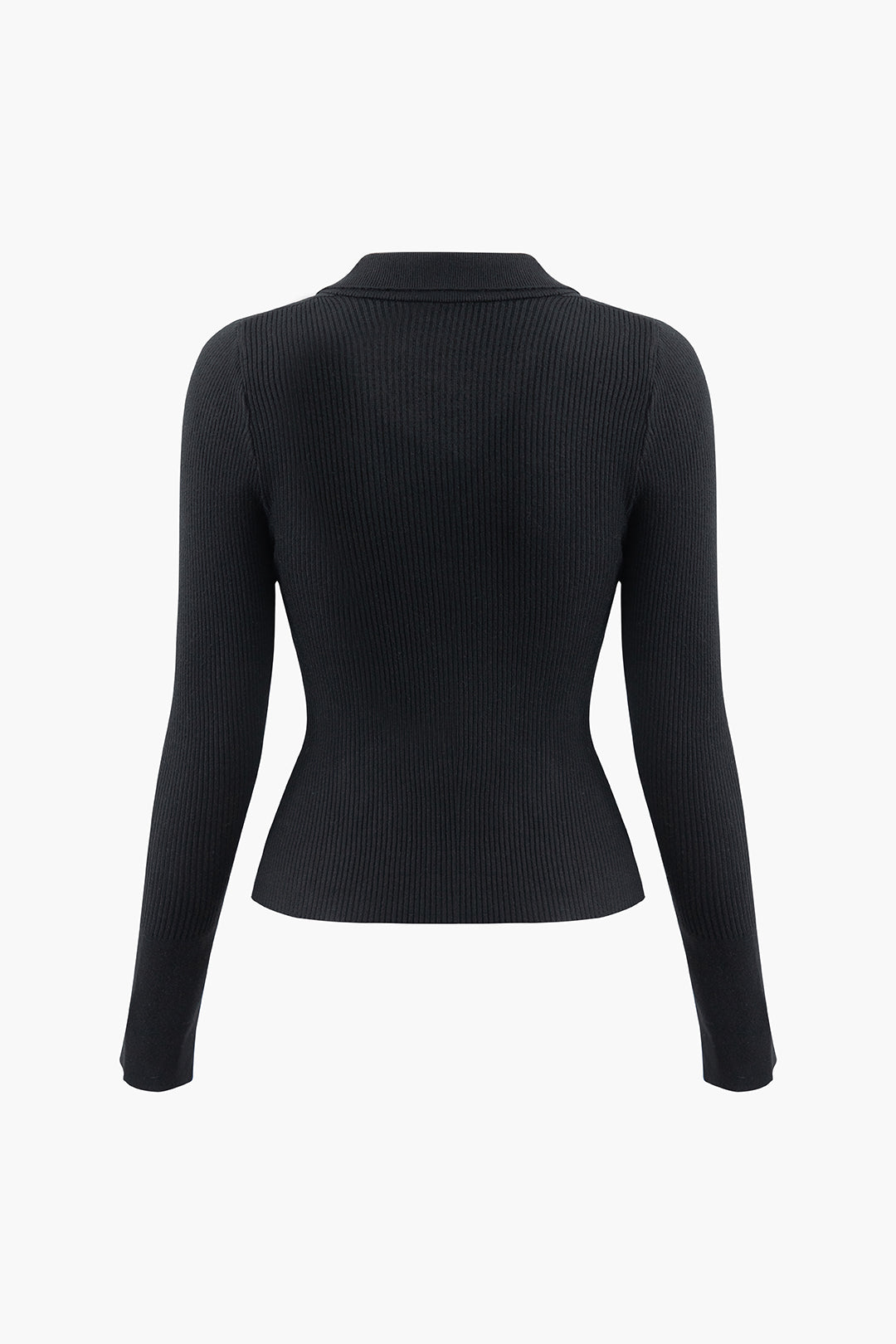 Chic Solid Lapel V-Neck Long Sleeve Knit Top for Y2K Fashion and Coquette Aesthetic