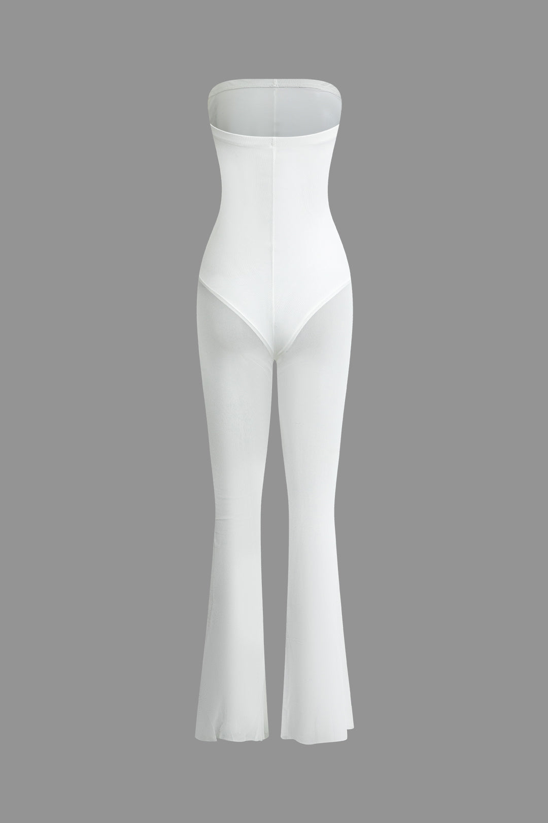 Chic Solid Mesh Strapless Flare Leg Jumpsuit for Y2K Fashion and Coquette Aesthetic