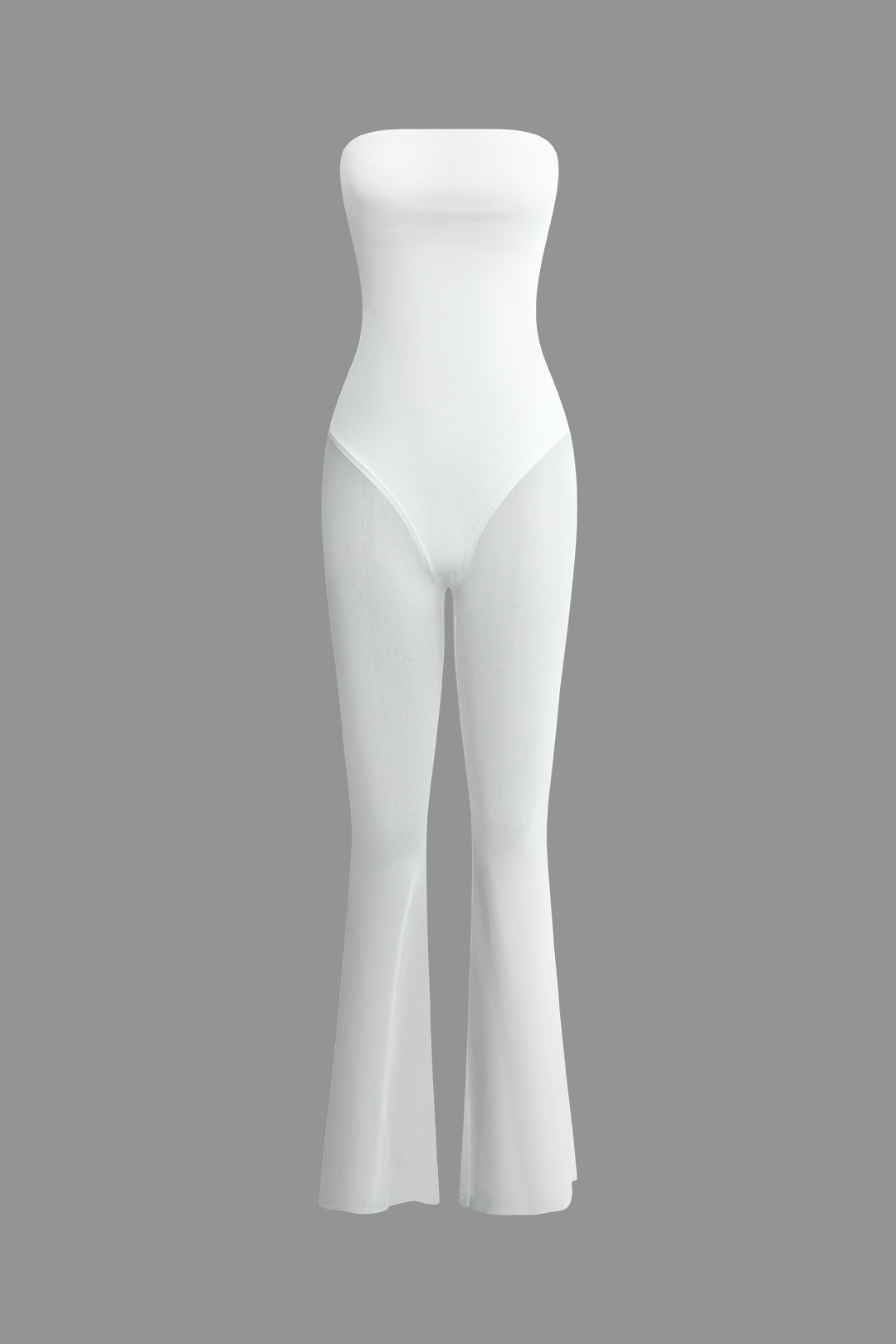 Chic Solid Mesh Strapless Flare Leg Jumpsuit for Y2K Fashion and Coquette Aesthetic