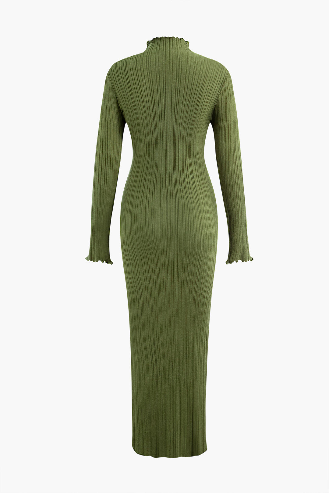 Chic Solid Mock Neck Rib Knit Lettuce Trim Maxi Dress for Y2K Aesthetic Outfits