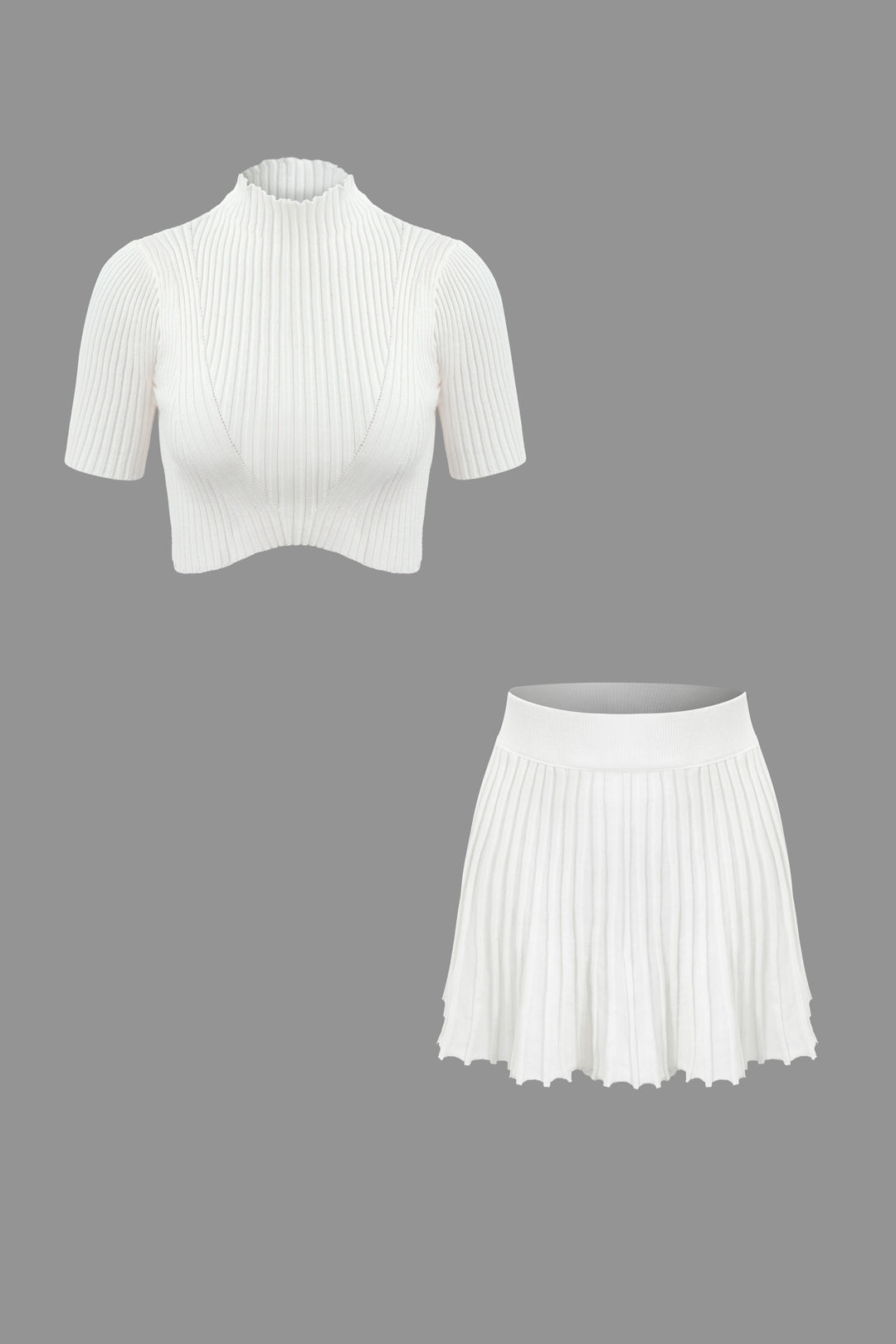 Chic Solid Mock Neck Rib Knit Top with Mini Skirt Set for Y2K Aesthetic Outfits