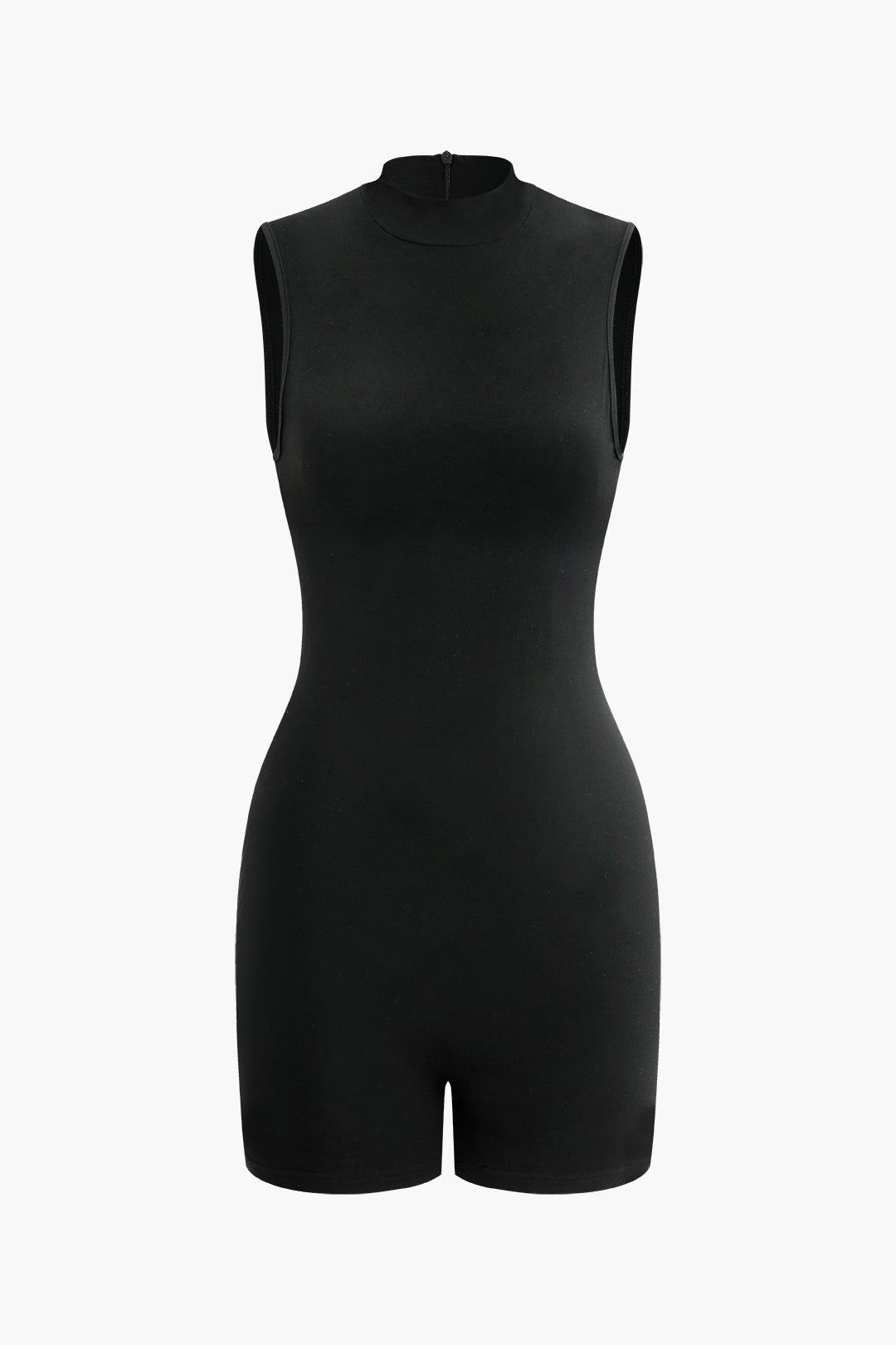 Chic Solid Mock Neck Sleeveless Unitard Romper for Y2K Fashion Lovers