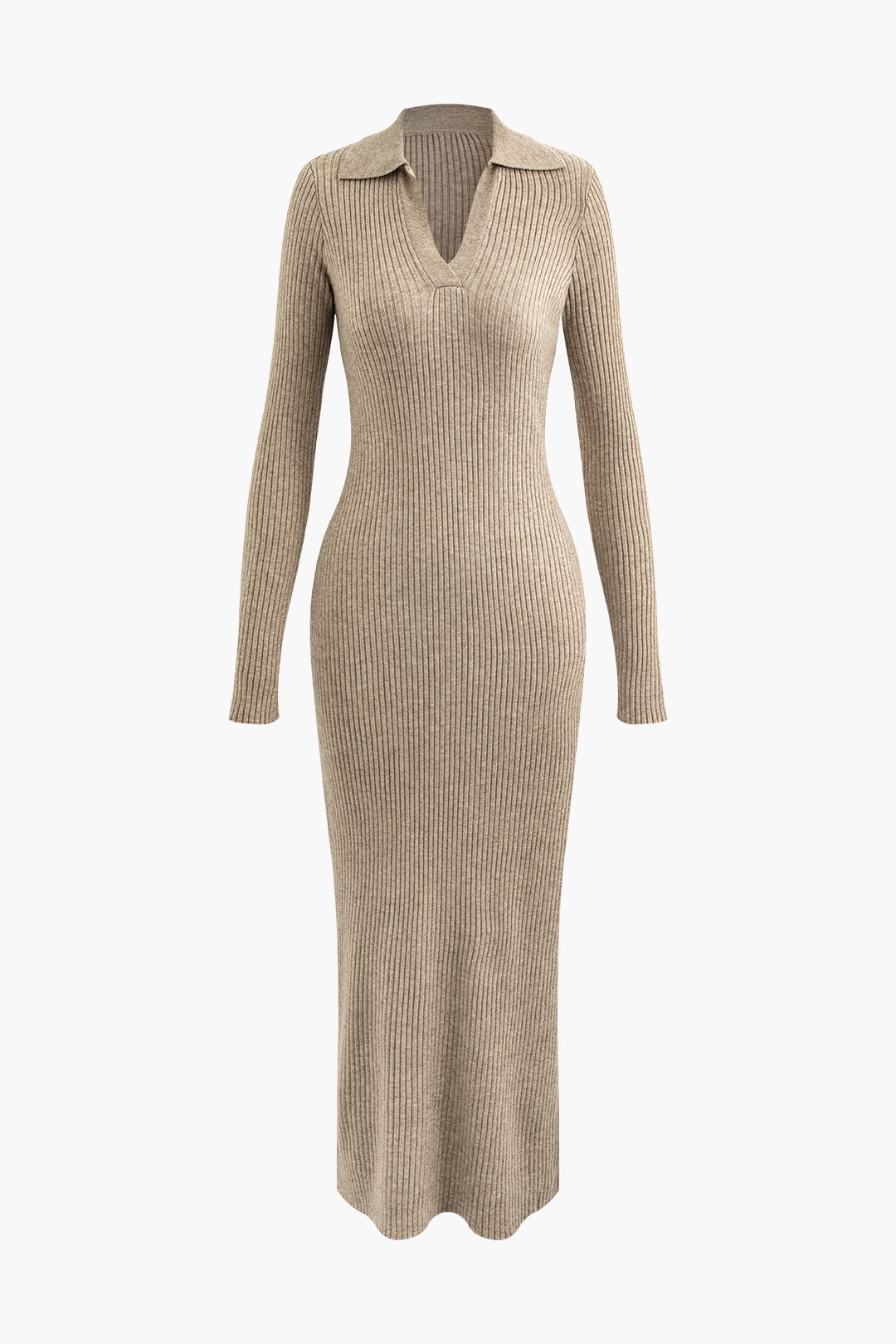 Chic Solid Open Collar Rib Knit Maxi Dress for Effortless Y2K Style and Coquette Aesthetic