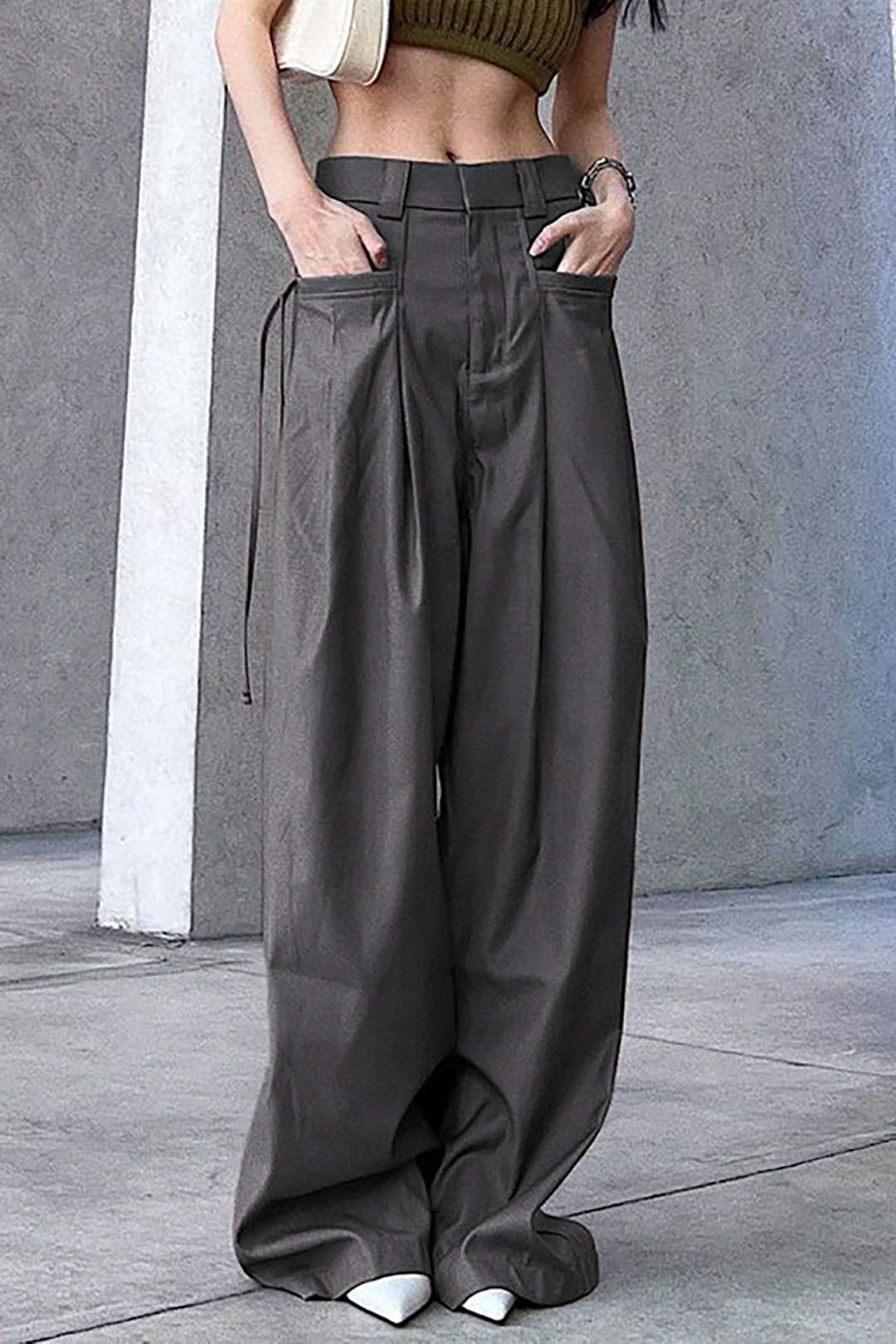 Chic Solid Pleated Wide Leg Pants for Effortless Y2K Style and Aesthetic Outfits