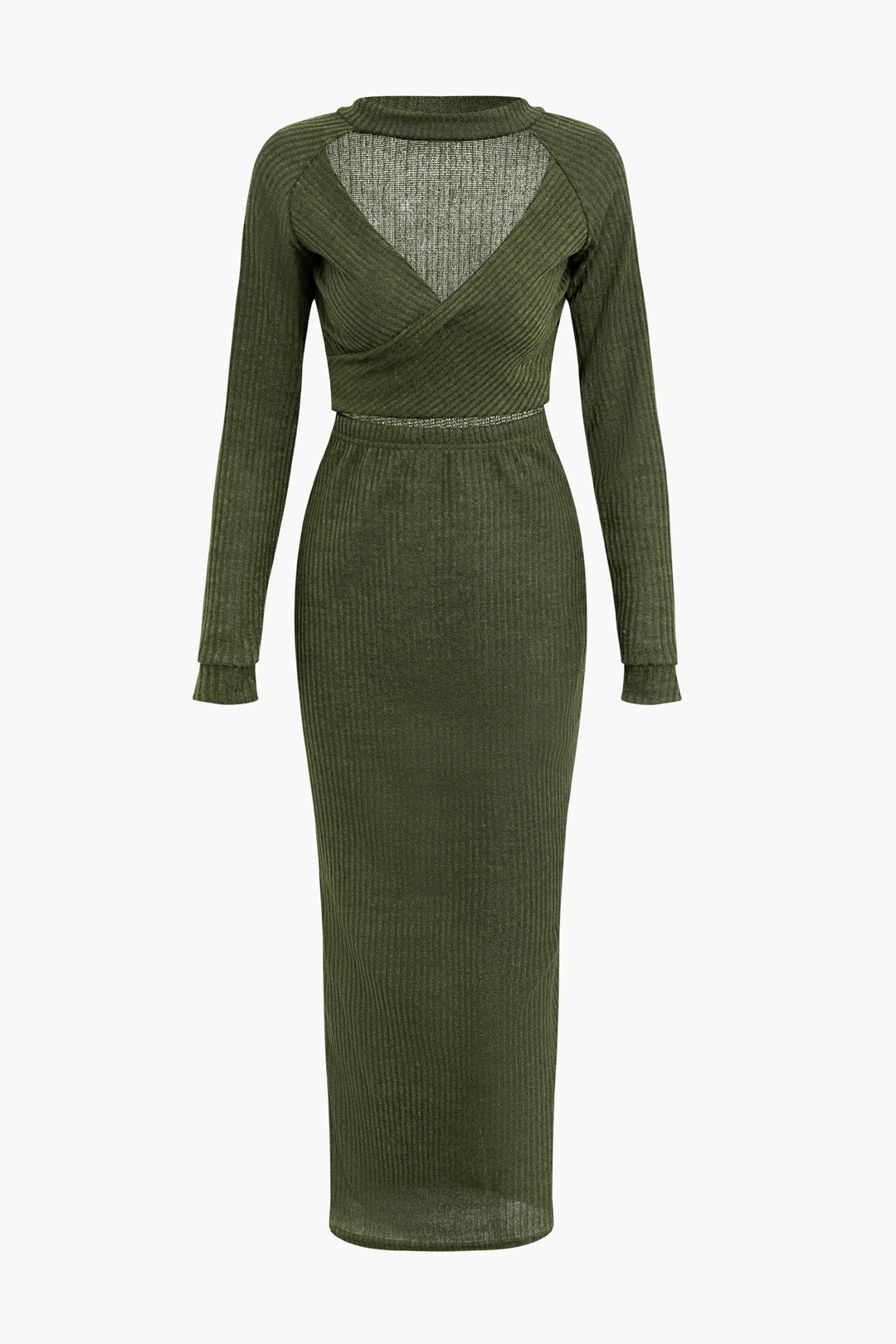 Chic Solid Ribbed Cut Out Twist Long Sleeve Midi Dress for Y2K and Coquette Aesthetic