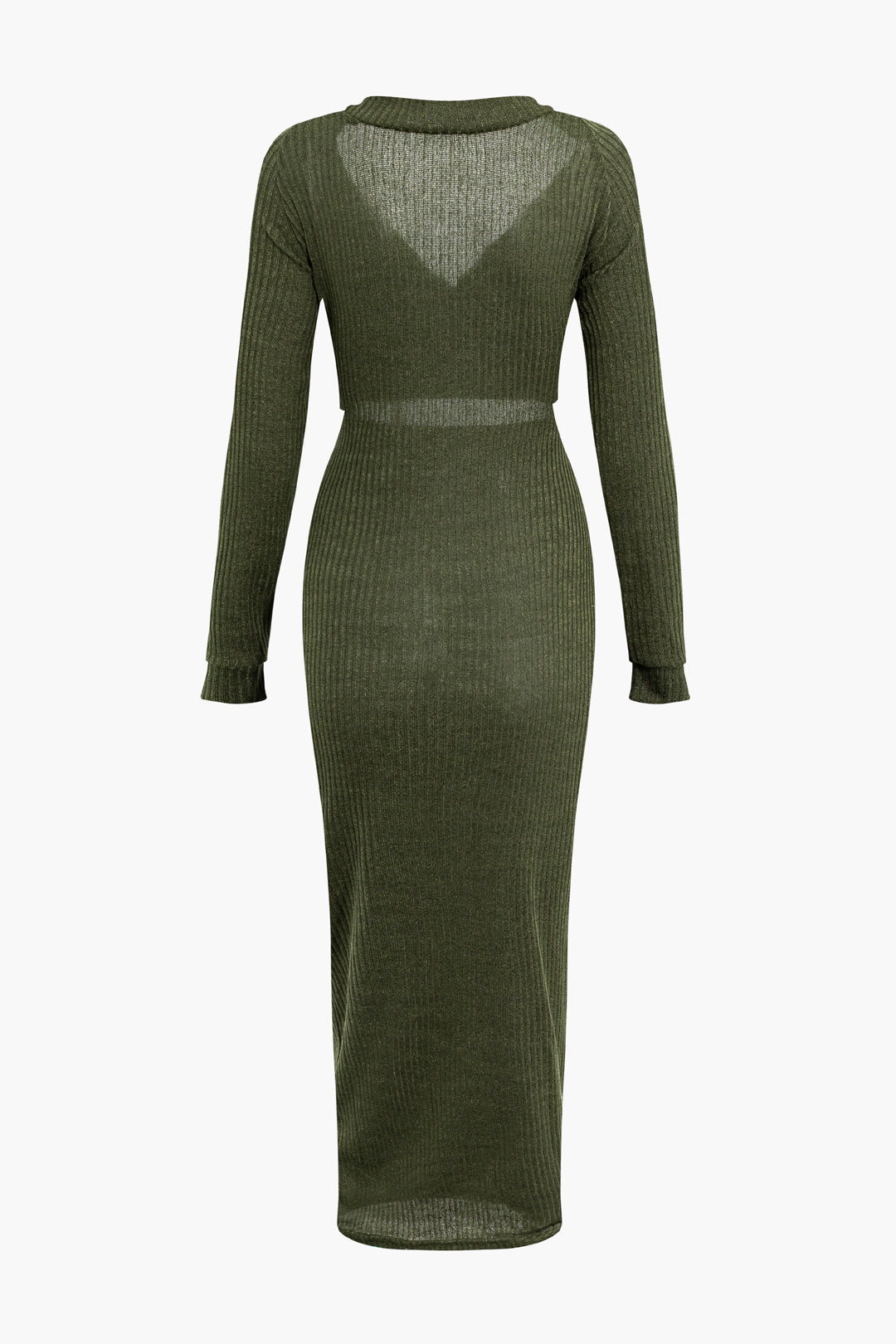 Chic Solid Ribbed Cut Out Twist Long Sleeve Midi Dress for Y2K and Coquette Aesthetic