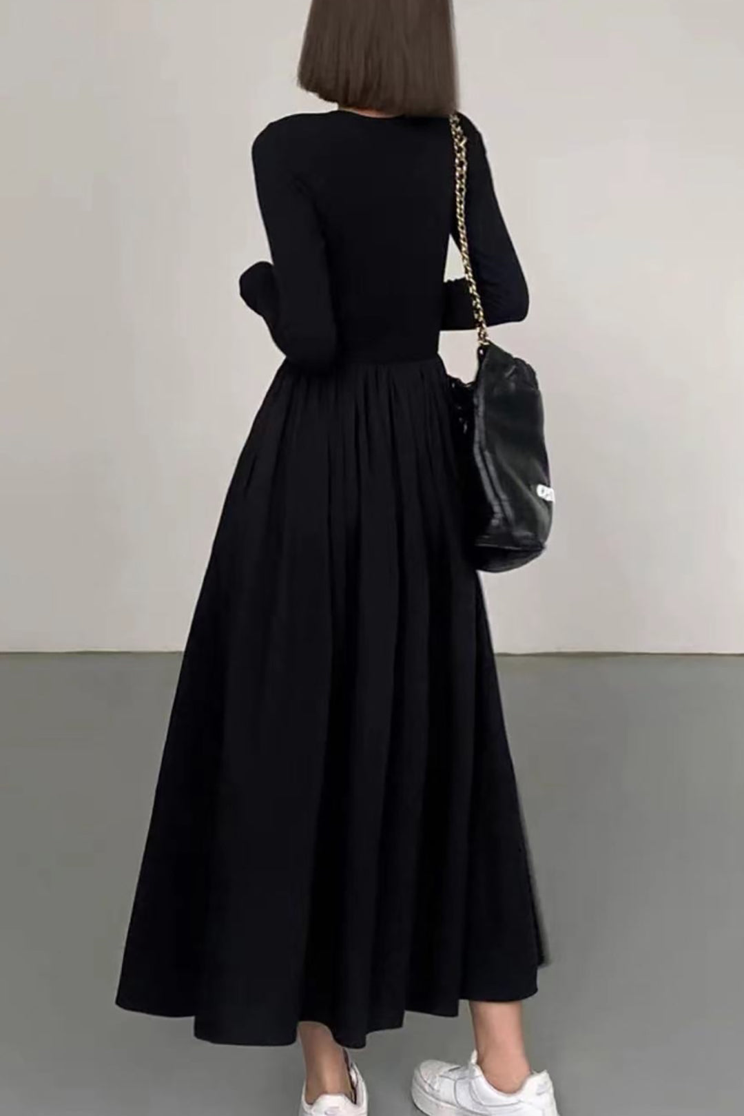 Chic Solid Round Neck Long Sleeve Maxi Dress for Effortless Y2K Style and Comfort