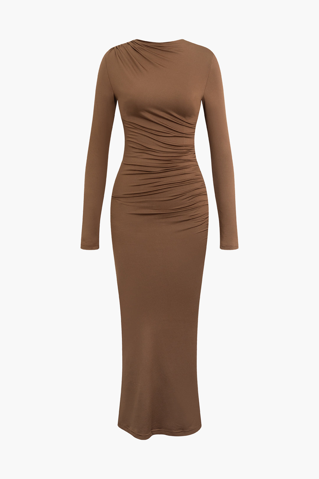 Chic Solid Ruched Long Sleeve Maxi Dress for Effortless Y2K Style and Coquette Aesthetic