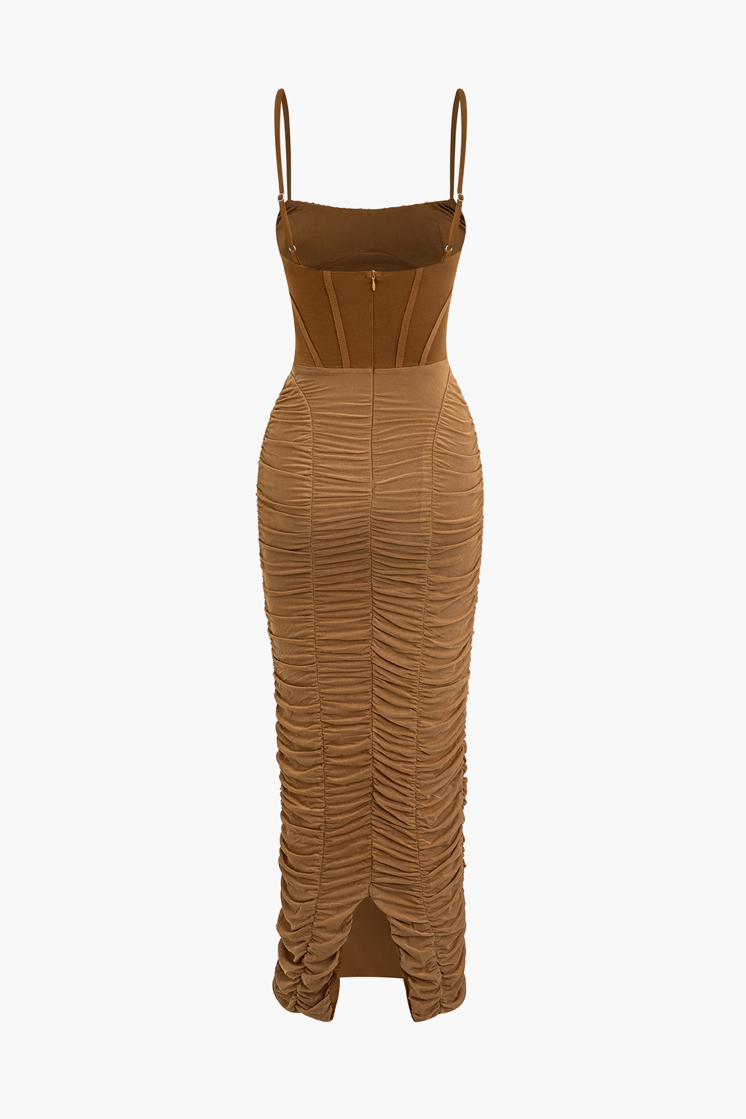 Chic Solid Ruched Mesh Slip Maxi Dress for Y2K Aesthetic and Coquette Style Lovers