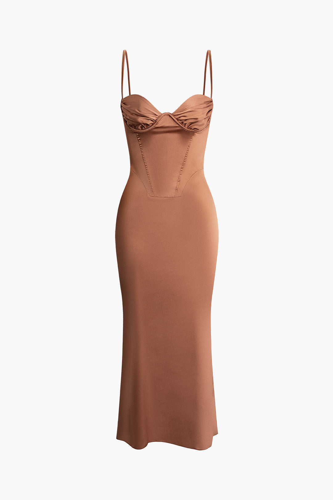 Chic Solid Ruched Slip Midi Dress for Effortless Y2K Aesthetic Style and Comfort