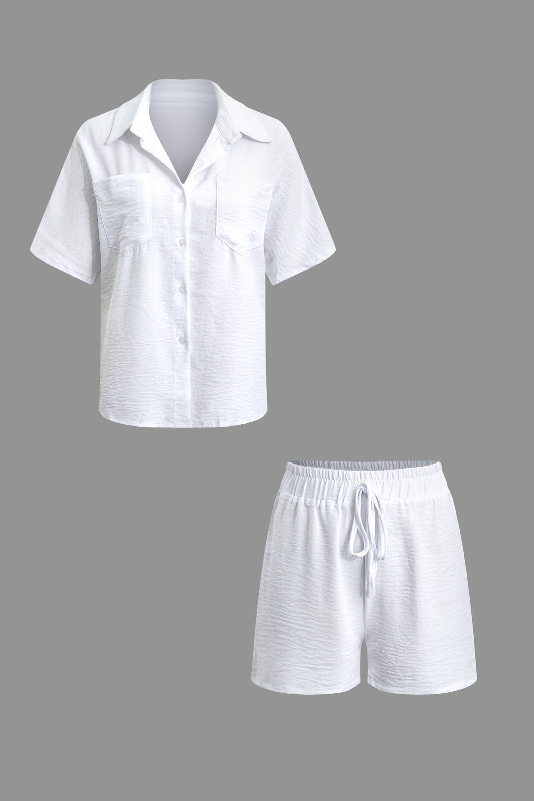 Chic Solid Short Sleeve Blouse & Drawstring Shorts Set for Effortless Y2K Style