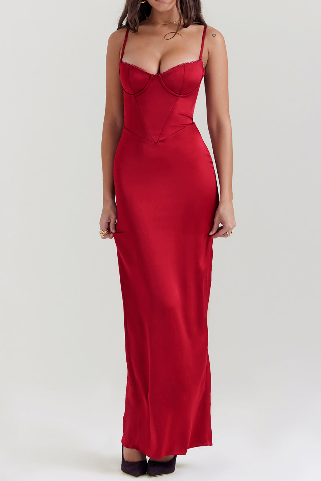 Chic Solid Slip Zipper Slit Bustier Maxi Dress for Y2K Aesthetic and Coquette Style