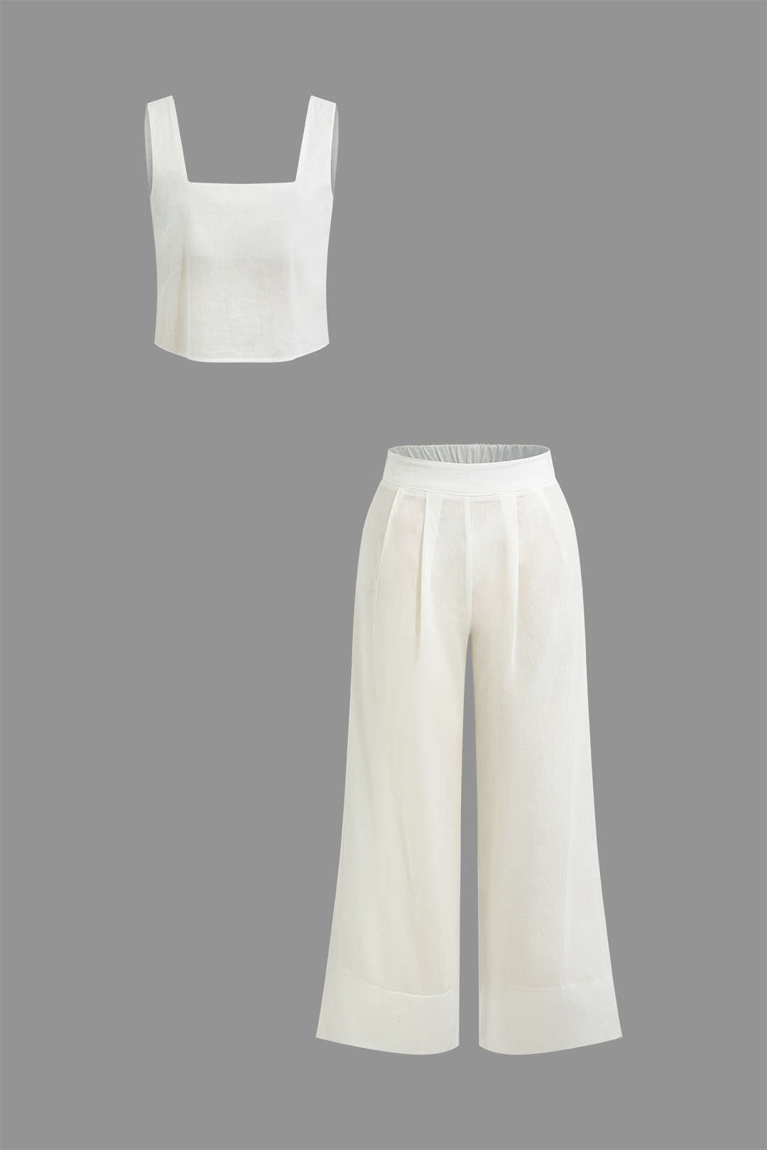 Chic Solid Square Neck Tank Top & Pleated Wide Leg Pants Set for Effortless Y2K Style