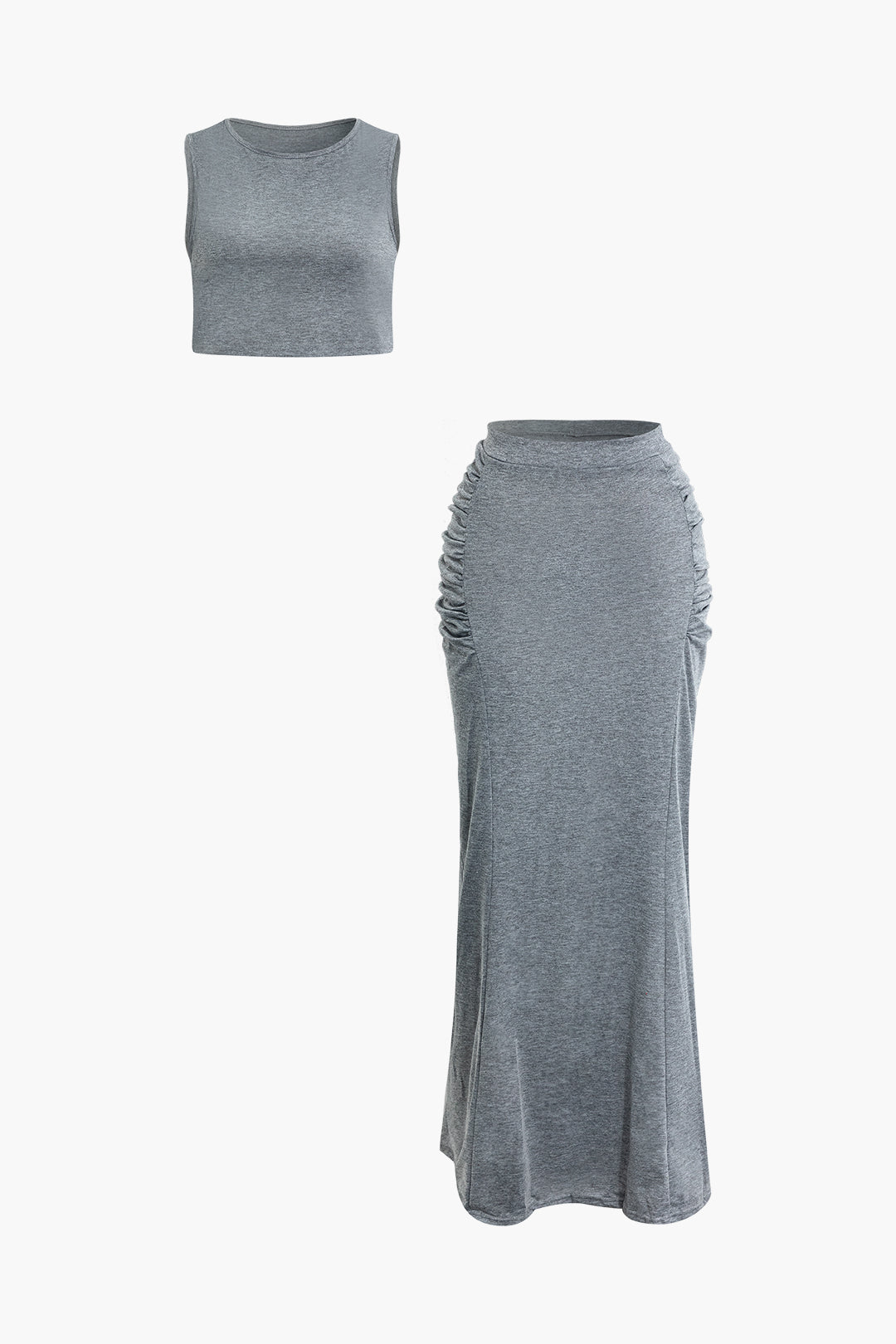 Chic Solid Tank Top & Ruched Maxi Skirt Set for Effortless Y2K Aesthetic Outfits