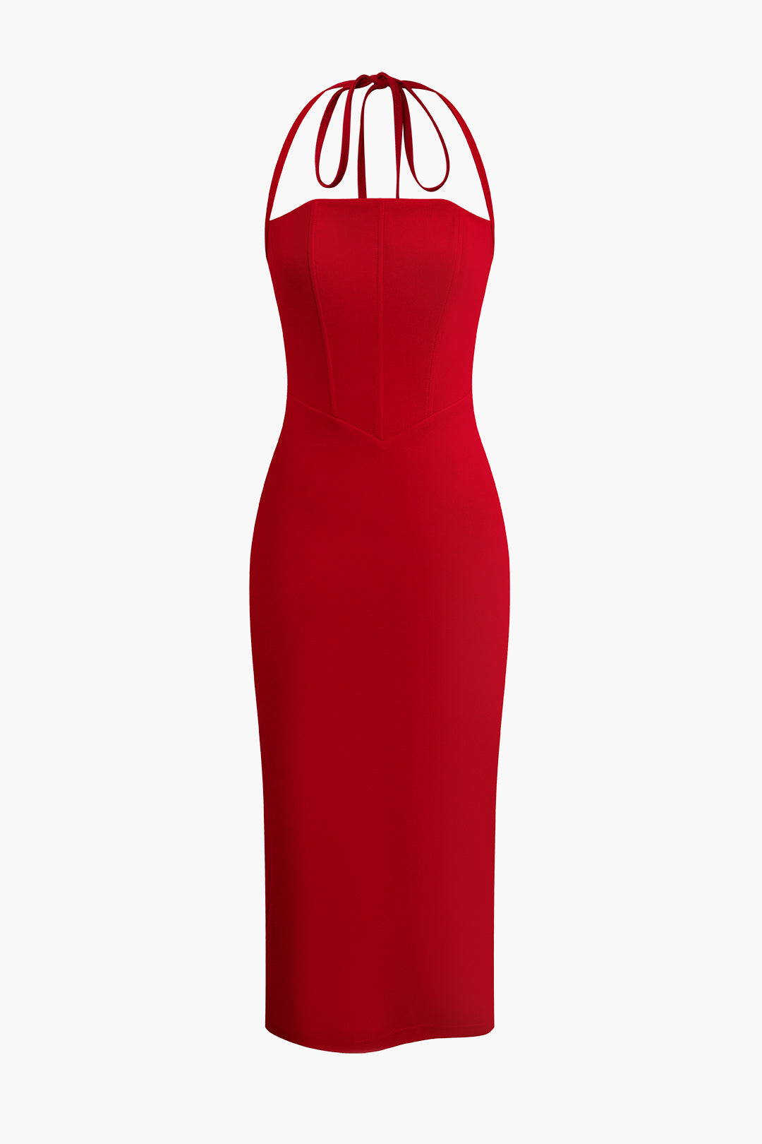 Chic Solid Tie Halter Midi Dress for Effortless Y2K Style and Coquette Aesthetic