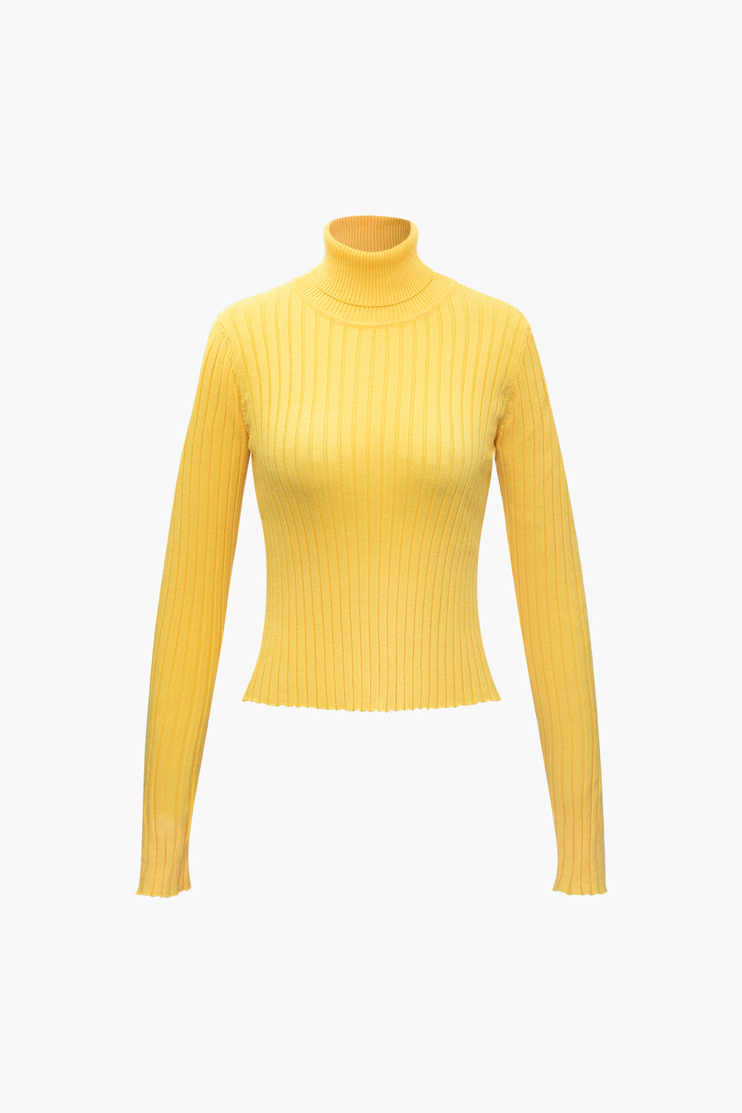 Chic Solid Turtleneck Rib Knit Long Sleeve Top for Y2K Fashion and Coquette Aesthetic