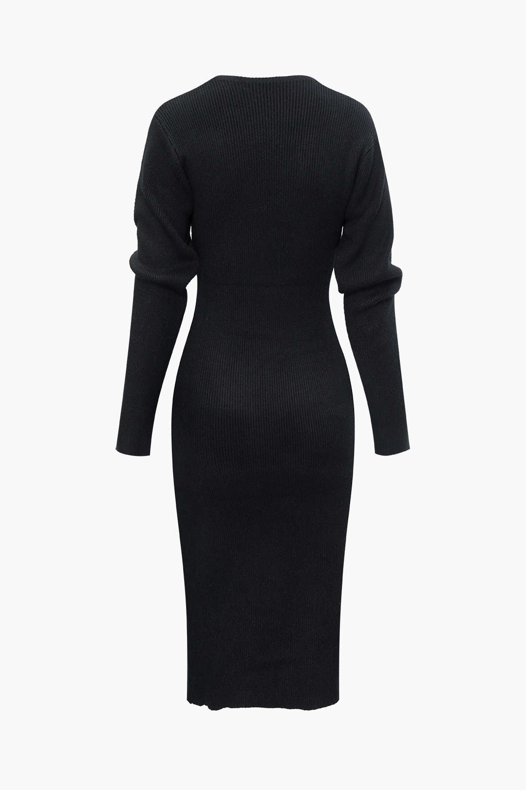 Chic Solid V-Neck Rib Knit Long Sleeve Midi Dress for Effortless Y2K Aesthetic Style