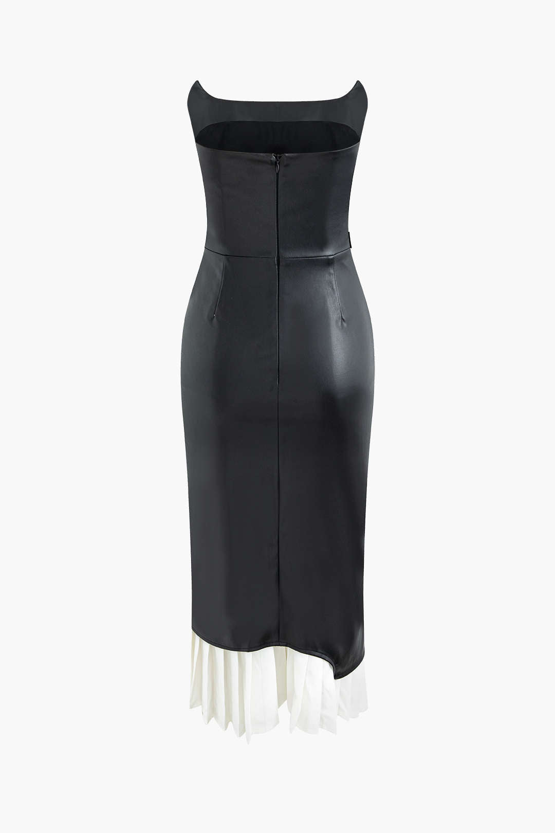 Chic Strapless Faux Leather Pleated Midi Dress for Y2K Fashion & Coquette Aesthetic