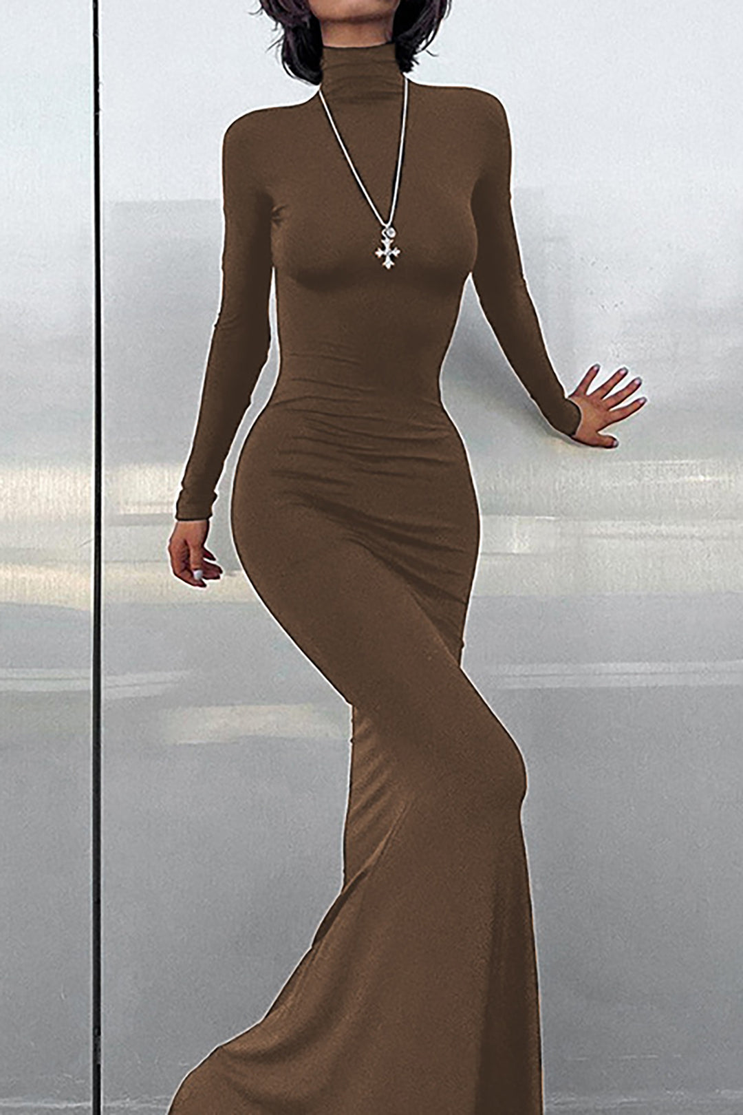 Chic Turtleneck Long Sleeve Maxi Dress for Y2K Fashion Lovers and Coquette Aesthetic