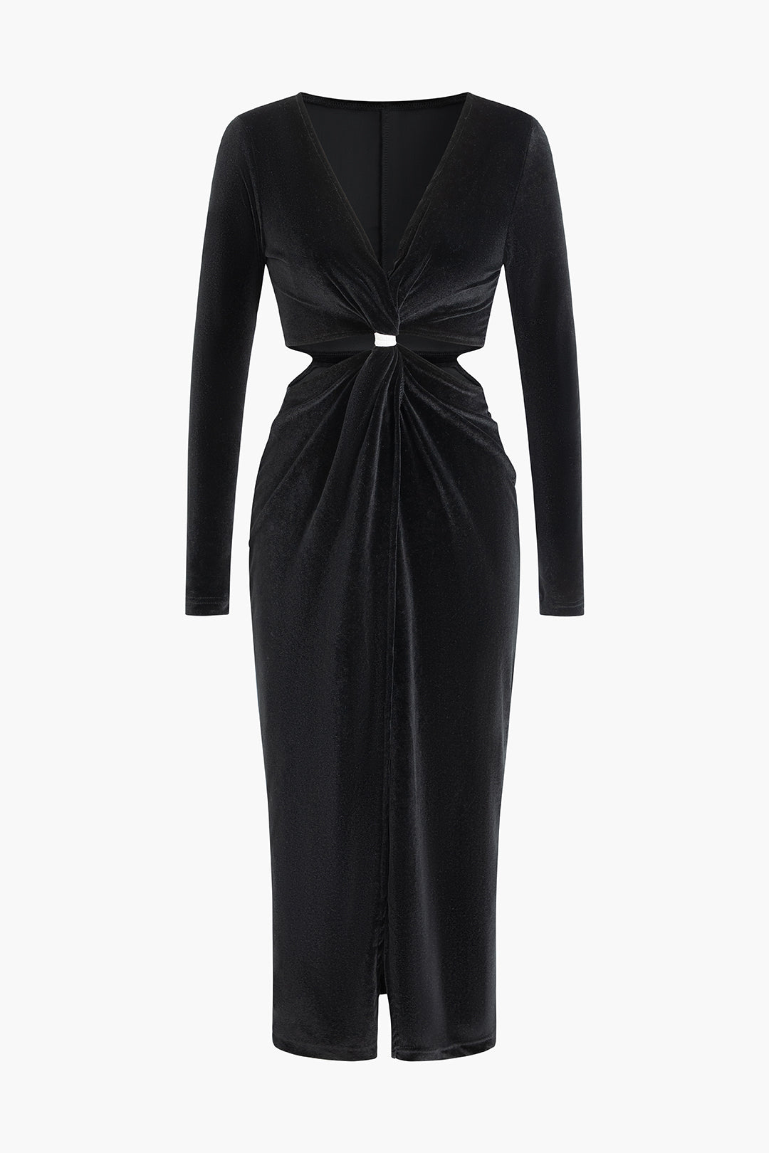 Chic Twist Cut Out Slit V-Neck Long Sleeve Midi Dress for Y2K Aesthetic Fashion