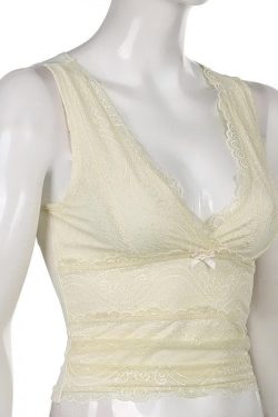 Chic V-Neck Sleeveless Lace Hem Top for Y2K Fashion & Coquette Aesthetic Outfits