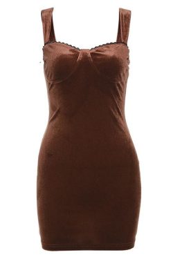 Chic Velvet Mini Dress with Sweetheart Neckline and Lace Hem for Y2K Aesthetic Style