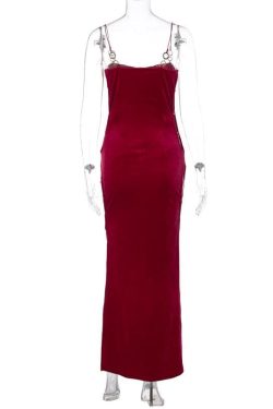 Chic Velvet O-Ring Hollow Out Backless Maxi Dress for Y2K and Coquette Aesthetic